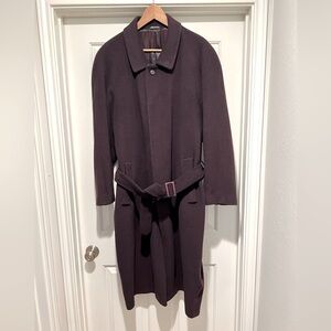 Bachrach Men's Dark Navy Wool Trench Coat with Belt